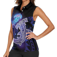 Polynesian Aumakua Women Sleeveless Polo Shirt Jellyfish with Shark - Polynesian Pride
