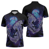 Polynesian Aumakua Zipper Polo Shirt Jellyfish with Shark - Polynesian Pride