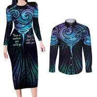 Aotearoa Maori Te Whai Rahi Couples Matching Long Sleeve Bodycon Dress and Long Sleeve Button Shirt Tala - Nowhere You Could Go That I Won't Be With You - Polynesian Pride