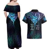 Aotearoa Maori Te Whai Rahi Couples Matching Off Shoulder Maxi Dress and Hawaiian Shirt Tala - Nowhere You Could Go That I Won't Be With You - Polynesian Pride