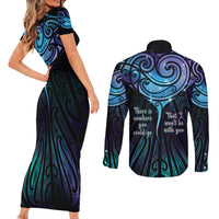 Aotearoa Maori Te Whai Rahi Couples Matching Short Sleeve Bodycon Dress and Long Sleeve Button Shirt Tala - Nowhere You Could Go That I Won't Be With You - Polynesian Pride