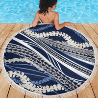 Polynesian Puakeniken Pikake Twisted Lei Beach Blanket Navy Blue - Polynesian Pride