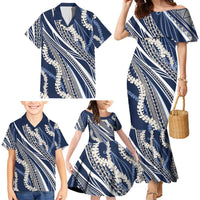 Polynesian Puakeniken Pikake Twisted Lei Family Matching Mermaid Dress and Hawaiian Shirt Navy Blue - Polynesian Pride