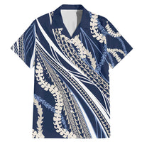 Polynesian Puakeniken Pikake Twisted Lei Family Matching Mermaid Dress and Hawaiian Shirt Navy Blue - Polynesian Pride
