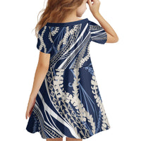 Polynesian Puakeniken Pikake Twisted Lei Family Matching Off The Shoulder Long Sleeve Dress and Hawaiian Shirt Navy Blue - Polynesian Pride