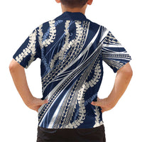 Polynesian Puakeniken Pikake Twisted Lei Family Matching Short Sleeve Bodycon Dress and Hawaiian Shirt Navy Blue LT7 - Polynesian Pride