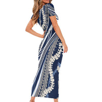 Polynesian Puakeniken Pikake Twisted Lei Short Sleeve Bodycon Dress Navy Blue - Polynesian Pride