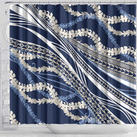 Polynesian Puakeniken Pikake Twisted Lei Shower Curtain Navy Blue - Polynesian Pride