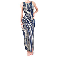 Polynesian Puakeniken Pikake Twisted Lei Tank Maxi Dress Navy Blue - Polynesian Pride