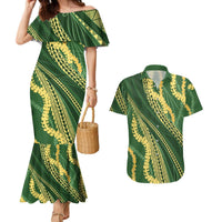 Polynesian Puakeniken Pikake Twisted Lei Couples Matching Mermaid Dress and Hawaiian Shirt Emerald LT7 Emerald - Polynesian Pride
