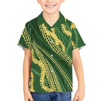 Polynesian Puakeniken Pikake Twisted Lei Family Matching Mermaid Dress and Hawaiian Shirt Emerald - Polynesian Pride