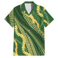 Polynesian Puakeniken Pikake Twisted Lei Family Matching Off Shoulder Maxi Dress and Hawaiian Shirt Emerald LT7 Dad's Shirt - Short Sleeve Emerald - Polynesian Pride