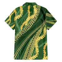 Polynesian Puakeniken Pikake Twisted Lei Family Matching Off Shoulder Maxi Dress and Hawaiian Shirt Emerald LT7 - Polynesian Pride