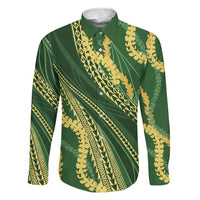 Polynesian Puakeniken Pikake Twisted Lei Family Matching Puletasi and Hawaiian Shirt Emerald LT7 Dad's Shirt - Long Sleeve Emerald - Polynesian Pride