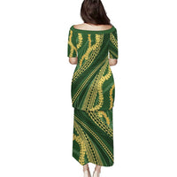 Polynesian Puakeniken Pikake Twisted Lei Family Matching Puletasi and Hawaiian Shirt Emerald LT7 - Polynesian Pride