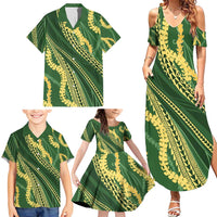 Polynesian Puakeniken Pikake Twisted Lei Family Matching Summer Maxi Dress and Hawaiian Shirt Emerald LT7 - Polynesian Pride