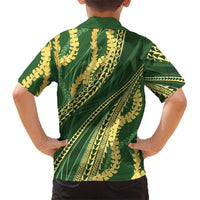 Polynesian Puakeniken Pikake Twisted Lei Family Matching Tank Maxi Dress and Hawaiian Shirt Emerald - Polynesian Pride