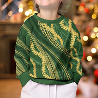 Polynesian Puakeniken Pikake Twisted Lei Kid Ugly Christmas Sweater Emerald - Polynesian Pride