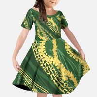 Polynesian Puakeniken Pikake Twisted Lei Kid Short Sleeve Dress Emerald - Polynesian Pride