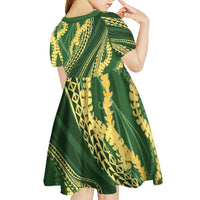 Polynesian Puakeniken Pikake Twisted Lei Kid Short Sleeve Dress Emerald - Polynesian Pride
