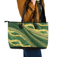 Polynesian Puakeniken Pikake Twisted Lei Leather Tote Bag Emerald - Polynesian Pride
