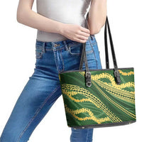 Polynesian Puakeniken Pikake Twisted Lei Leather Tote Bag Emerald - Polynesian Pride