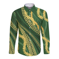 Polynesian Puakeniken Pikake Twisted Lei Long Sleeve Button Shirt Emerald - Polynesian Pride
