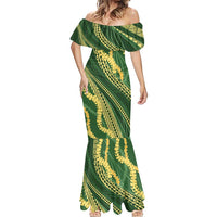 Polynesian Puakeniken Pikake Twisted Lei Mermaid Dress Emerald - Polynesian Pride