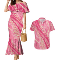 Polynesian Puakeniken Pikake Twisted Lei Couples Matching Mermaid Dress and Hawaiian Shirt Rose Pink LT7 Rose Pink - Polynesian Pride