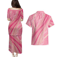 Polynesian Puakeniken Pikake Twisted Lei Couples Matching Puletasi and Hawaiian Shirt Rose Pink LT7 - Polynesian Pride