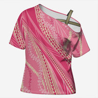 Polynesian Puakeniken Pikake Twisted Lei Cross Shoulder Shirt Rose Pink - Polynesian Pride