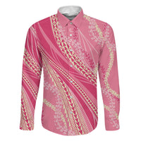 Polynesian Puakeniken Pikake Twisted Lei Family Matching Long Sleeve Bodycon Dress and Hawaiian Shirt Rose Pink LT7 Dad's Shirt - Long Sleeve Rose Pink - Polynesian Pride