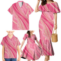 Polynesian Puakeniken Pikake Twisted Lei Family Matching Mermaid Dress and Hawaiian Shirt Rose Pink LT7 - Polynesian Pride