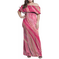 Polynesian Puakeniken Pikake Twisted Lei Family Matching Off Shoulder Maxi Dress and Hawaiian Shirt Rose Pink - Polynesian Pride