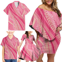 Polynesian Puakeniken Pikake Twisted Lei Family Matching Off Shoulder Short Dress and Hawaiian Shirt Rose Pink - Polynesian Pride