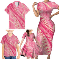 Polynesian Puakeniken Pikake Twisted Lei Family Matching Short Sleeve Bodycon Dress and Hawaiian Shirt Rose Pink LT7 - Polynesian Pride