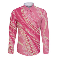 Polynesian Puakeniken Pikake Twisted Lei Family Matching Short Sleeve Bodycon Dress and Hawaiian Shirt Rose Pink LT7 Dad's Shirt - Long Sleeve Rose Pink - Polynesian Pride