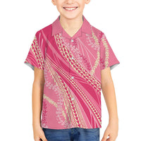 Polynesian Puakeniken Pikake Twisted Lei Family Matching Short Sleeve Bodycon Dress and Hawaiian Shirt Rose Pink LT7 Son's Shirt Rose Pink - Polynesian Pride