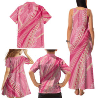 Polynesian Puakeniken Pikake Twisted Lei Family Matching Tank Maxi Dress and Hawaiian Shirt Rose Pink - Polynesian Pride