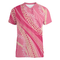 Polynesian Puakeniken Pikake Twisted Lei Women V-Neck T-Shirt Rose Pink LT7 Female Rose Pink - Polynesian Pride