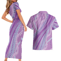Polynesian Puakeniken Pikake Twisted Lei Couples Matching Short Sleeve Bodycon Dress and Hawaiian Shirt Amethys LT7 - Polynesian Pride