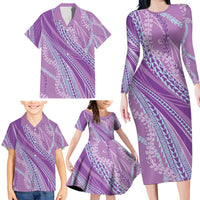 Polynesian Puakeniken Pikake Twisted Lei Family Matching Long Sleeve Bodycon Dress and Hawaiian Shirt Amethys - Polynesian Pride