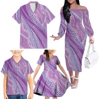 Polynesian Puakeniken Pikake Twisted Lei Family Matching Off The Shoulder Long Sleeve Dress and Hawaiian Shirt Amethys - Polynesian Pride