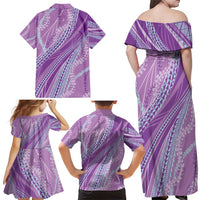 Polynesian Puakeniken Pikake Twisted Lei Family Matching Off Shoulder Maxi Dress and Hawaiian Shirt Amethys - Polynesian Pride