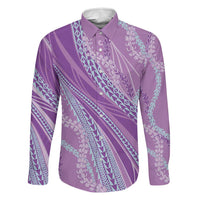 Polynesian Puakeniken Pikake Twisted Lei Family Matching Puletasi and Hawaiian Shirt Amethys LT7 Dad's Shirt - Long Sleeve Amethys - Polynesian Pride