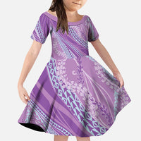 Polynesian Puakeniken Pikake Twisted Lei Family Matching Short Sleeve Bodycon Dress and Hawaiian Shirt Amethys LT7 Daughter's Dress Amethys - Polynesian Pride