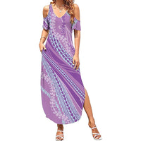 Polynesian Puakeniken Pikake Twisted Lei Family Matching Summer Maxi Dress and Hawaiian Shirt Amethys - Polynesian Pride