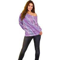 Polynesian Puakeniken Pikake Twisted Lei Off Shoulder Sweater Amethys - Polynesian Pride