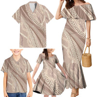 Polynesian Puakeniken Pikake Twisted Lei Family Matching Mermaid Dress and Hawaiian Shirt Beige LT7 - Polynesian Pride