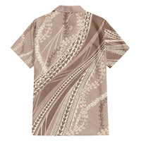 Polynesian Puakeniken Pikake Twisted Lei Family Matching Off Shoulder Maxi Dress and Hawaiian Shirt Beige - Polynesian Pride